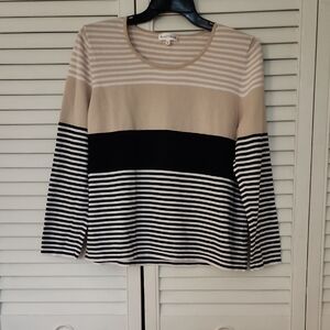 Northern Rflections Women's Black and Cream Striped Long Sleeve Top 100% Cotton